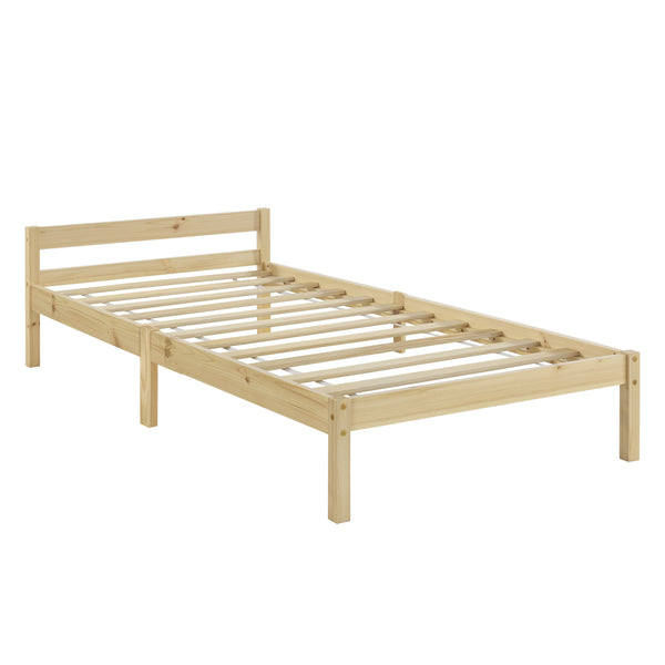 Cadre de Lit Solide Stylé à Sommier à Lattes Design en Pin et Bois Stratifié [en.casa]