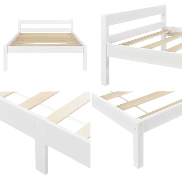 Cadre de Lit Solide Stylé à Sommier à Lattes Design en Pin et Bois Stratifié [en.casa]