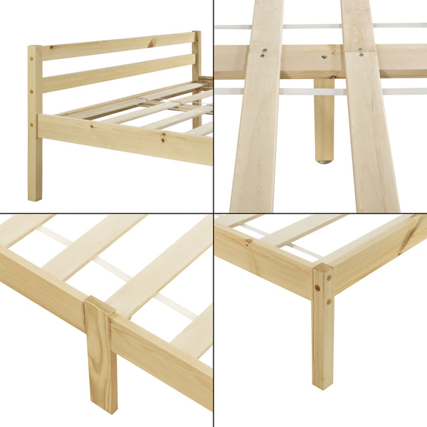 Cadre de Lit Solide Stylé à Sommier à Lattes Design en Pin et Bois Stratifié [en.casa]