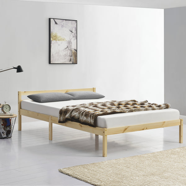 Cadre de Lit Solide Stylé à Sommier à Lattes Design en Pin et Bois Stratifié [en.casa]