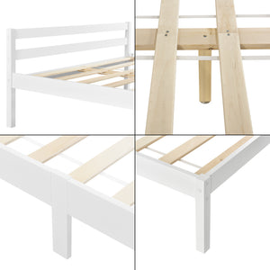 Cadre de Lit Solide Stylé à Sommier à Lattes Design en Pin et Bois Stratifié [en.casa]