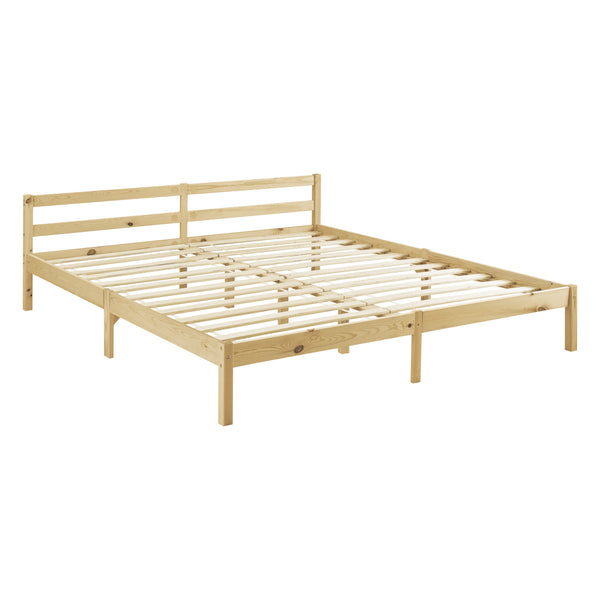 Cadre de Lit Solide Stylé à Sommier à Lattes Design en Pin et Bois Stratifié [en.casa]