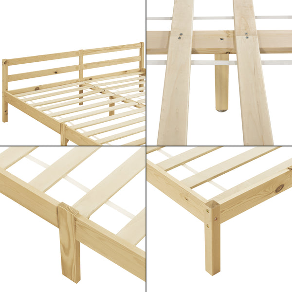 Cadre de Lit Solide Stylé à Sommier à Lattes Design en Pin et Bois Stratifié [en.casa]