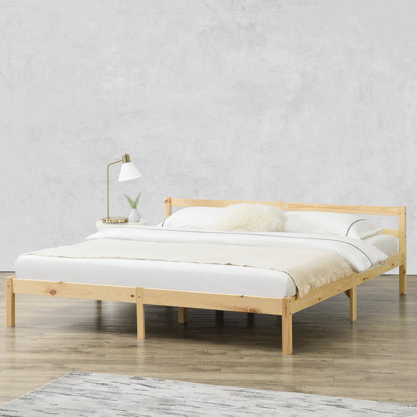 Cadre de Lit Solide Stylé à Sommier à Lattes Design en Pin et Bois Stratifié [en.casa]