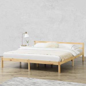 Cadre de Lit Solide Stylé à Sommier à Lattes Design en Pin et Bois Stratifié [en.casa]