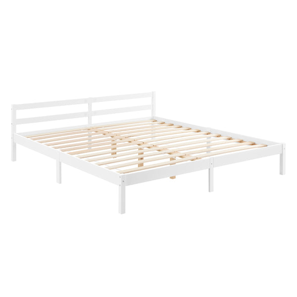 Cadre de Lit Solide Stylé à Sommier à Lattes Design en Pin et Bois Stratifié [en.casa]