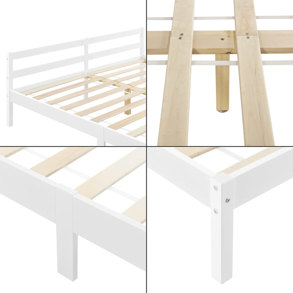 Cadre de Lit Solide Stylé à Sommier à Lattes Design en Pin et Bois Stratifié [en.casa]