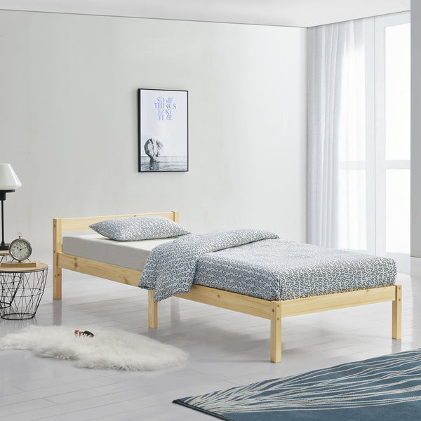 Cadre de Lit Solide Stylé à Sommier à Lattes Design en Pin et Bois Stratifié [en.casa]