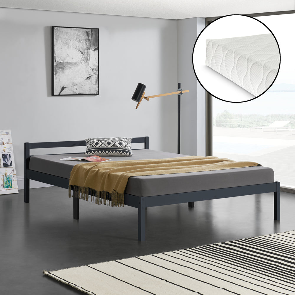 Lit en bois Nakkila, différentes couleurs et tailles avec matelas en mousse froide en.casa - premiumXL