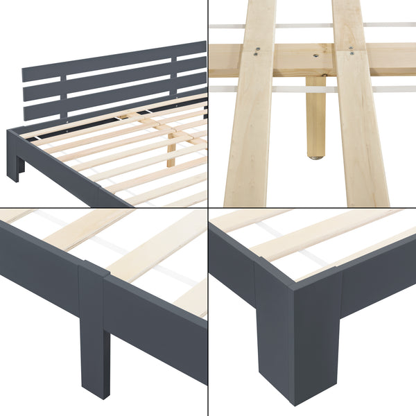 Cadre de Lit Design Nivala à Sommier à Lattes Lit Stylé en Pin et Bois Stratifié [en.casa]