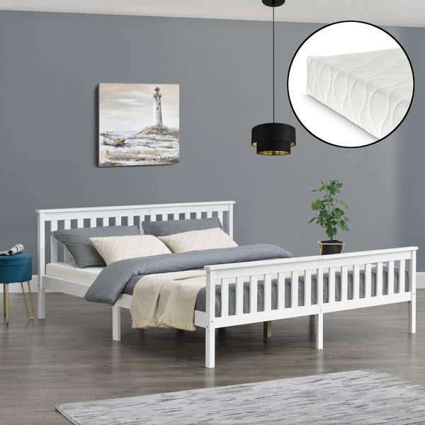 Cadre de Lit Breda en Pin avec Matelas à Mousse à Froid [en.casa]
