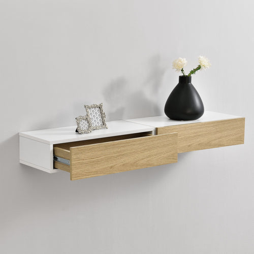 Wandplank met lade 50x24x12cm 2 stuks set - verschillende kleuren