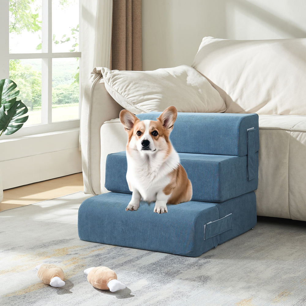 Haustiertreppe Joelerhatra 4 - tlg. 45x50x45 cm Cord Blauw [en.casa] - premiumXL