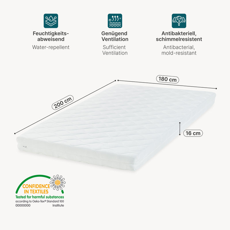 Croquis coté [neu.haus] Matelas en mousse à froid (7 zones mousse de mémoire)Premium comfort matelas rouleau