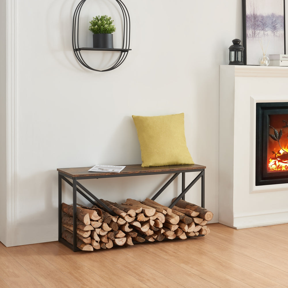 Kaminholzregal Vaasa met zitvlak 100x30x50cm [en.casa] - premiumXL