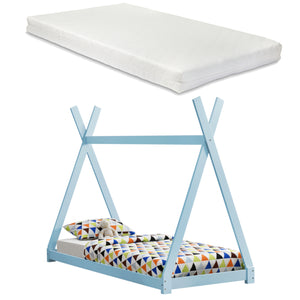 Lit Tipi avec Matelas Lit Enfant Bois Naturel Sommier à Lattes 200 x 90 cm [en.casa]