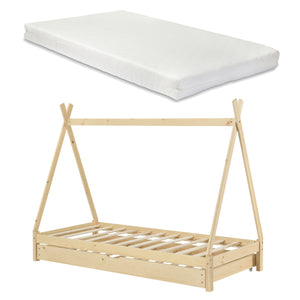 Lit d'Enfant Tipi Gigogne Tiroir-Lit à Sommier à Lattes avec Matelas Mousse à Froid Bois de Pin 200 x 90 cm [en.casa] [neu.haus]