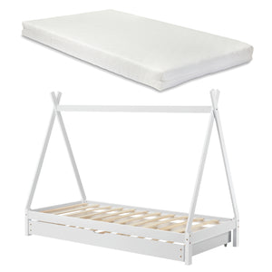 Kinderbed Tipi met onderschuifbed en 1 matras 90x200 cm - verschillende kleuren