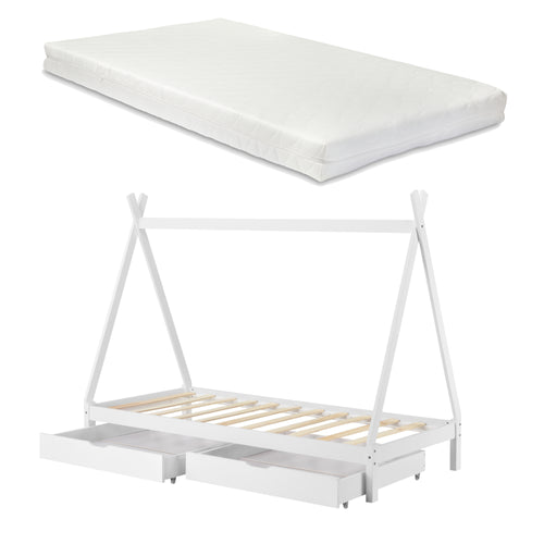 Kinderbed Tipi met bedlades en matras 90x200 cm - verschillende kleuren
