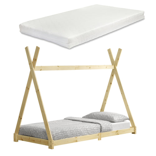 Lit enfant tipi Höri en pin avec matelas mousse à froid 90 x 200 cm [en.casa]