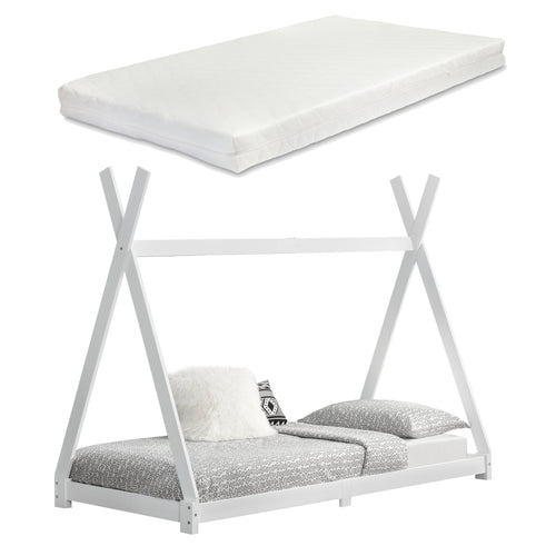 Kinderbed Tipi Hori grenen met bedbodem en matras 90x200 cm - 3 varianten