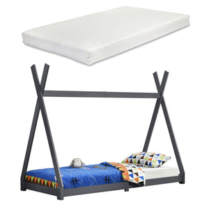 Kinderbed Tipi Hori grenen met bedbodem en matras 90x200 cm - 3 varianten