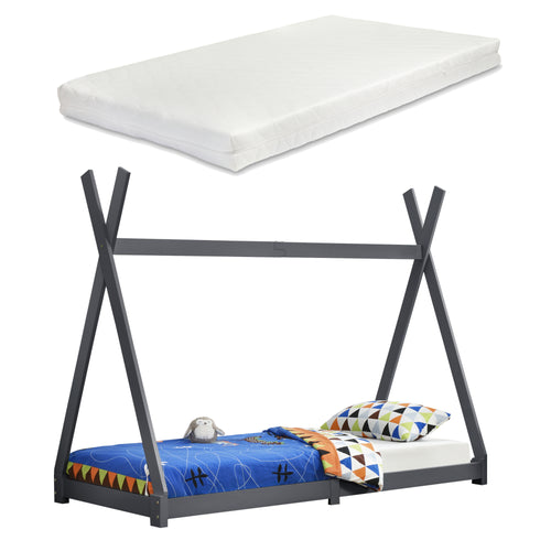 Kinderbed Tipi Hori grenen met bedbodem en matras 90x200 cm - 3 varianten