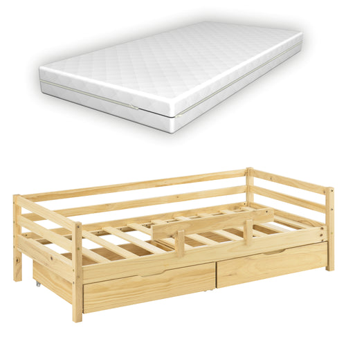 Lit d'enfant Design avec Barrière Anti-Chute et 2 Tiroirs Construction Solide avec Matelas Bois de Pin Contreplaqué [en.casa] [neu.haus]