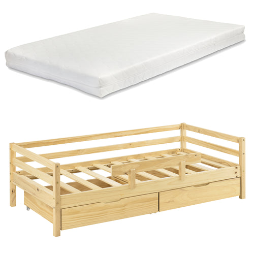 Lit d'enfant Design avec Barrière Anti-Chute et 2 Tiroirs Construction Solide avec Matelas Bois de Pin Contreplaqué [en.casa] [neu.haus]