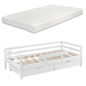 Lit d'enfant Design avec Barrière Anti-Chute et 2 Tiroirs Construction Solide avec Matelas Bois de Pin Contreplaqué [en.casa] [neu.haus]