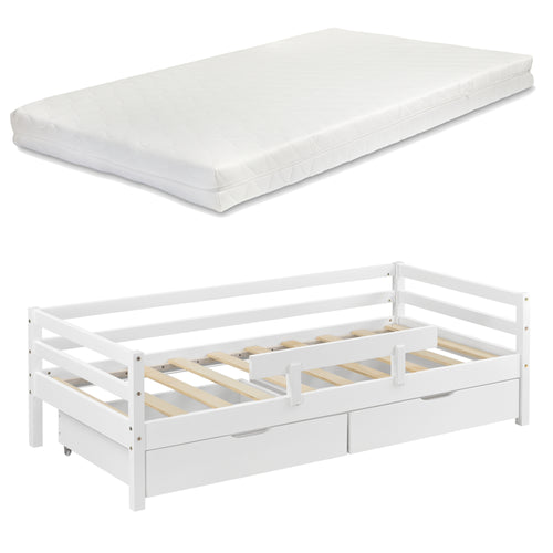 Lit d'enfant Design avec Barrière Anti-Chute et 2 Tiroirs Construction Solide avec Matelas Bois de Pin Contreplaqué [en.casa] [neu.haus]