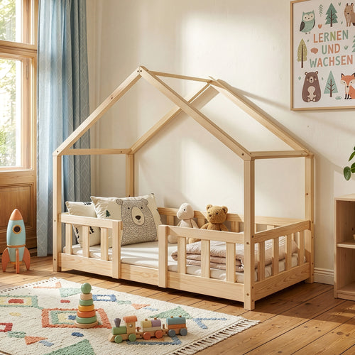 Lit d'enfant en forme de maison Treviolo bois de pin [en.casa]
