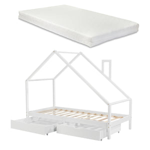 Lit d'enfant Assling de Forme Maison Matelas Capacité 100 kg 90x200 cm plusieurs couleurs [en.casa]