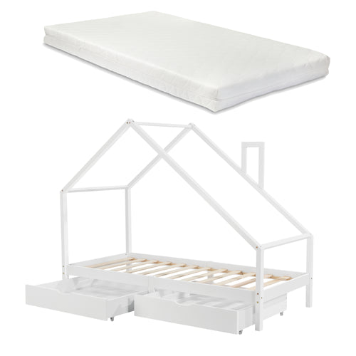 Lit d'enfant Assling de Forme Maison Matelas Capacité 100 kg 90x200 cm plusieurs couleurs [en.casa]