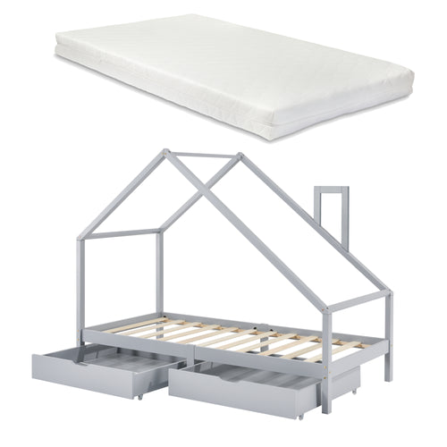 [en.casa] Kinderbed Assling 90x200 cm met matras en 2 lades - 4 varianten