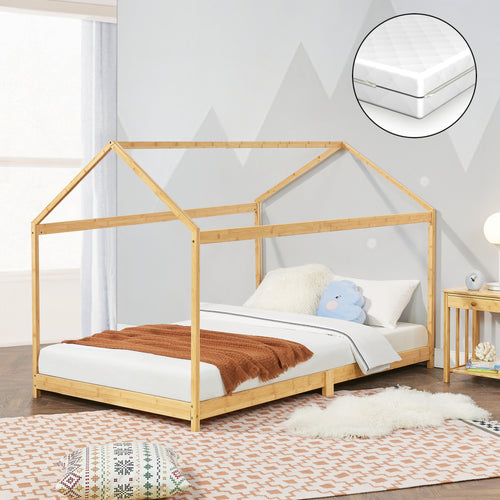Lit pour enfant Vindafjord bambou en différentes tailles + matelas [en.casa] - premiumXL