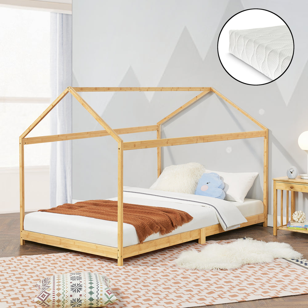 Lit pour enfant Vindafjord bambou en différentes tailles + matelas [en.casa] - premiumXL
