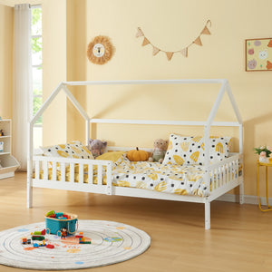 Kinderbed Ydre huisbed met bedbodem wit [en.casa]