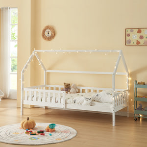 Kinderbed Ydre huisbed met bedbodem wit [en.casa]