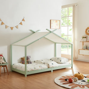 Lit cabane enfant Brome 90x200 cm en bois de pin avec sommier [en.casa]