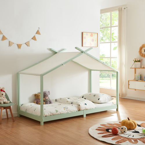 Lit cabane enfant Brome 90x200 cm en bois de pin avec sommier [en.casa]