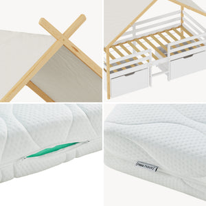 Kinderbed Surnadal huisbed met matras en lades hout wit naturel 90x200 cm [en.casa]