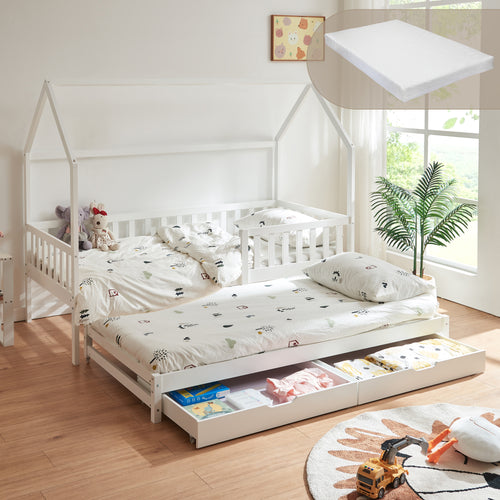 Kinderbed Aarghonmaa met matras uitschuifbed en opberglades 90x200 cm [en.casa]