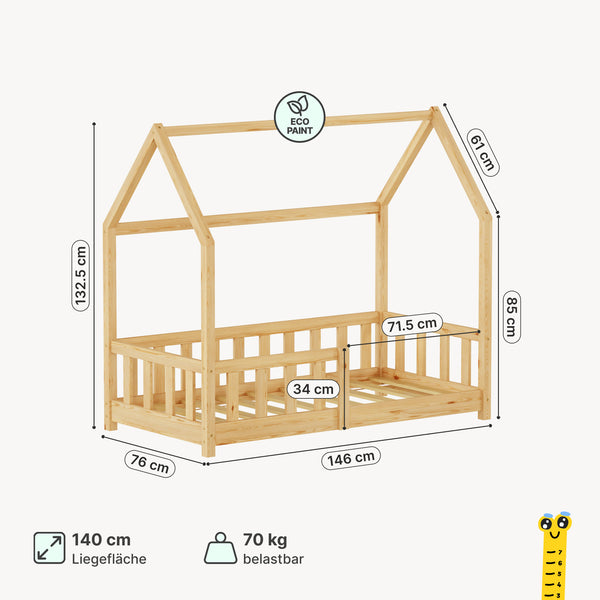 Kinderbed Hesel huisbed met uitvalbeveiliging [en.casa]