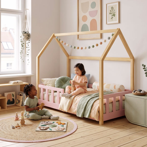 Kinderbed Hesel huisbed met uitvalbeveiliging [en.casa]