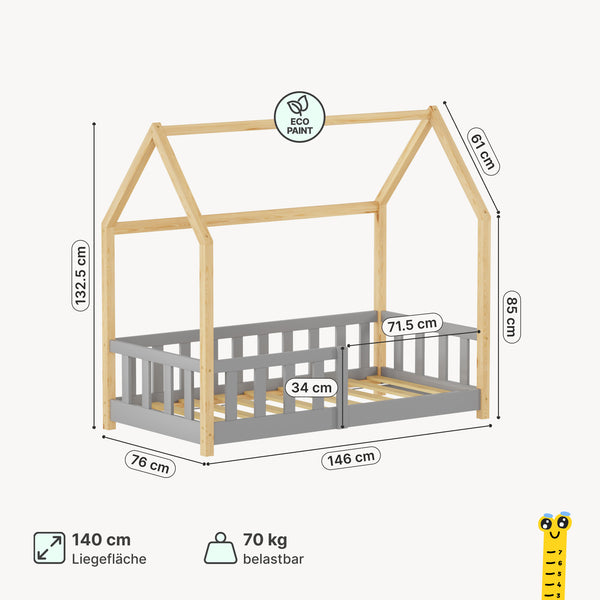 Kinderbed Hesel huisbed met uitvalbeveiliging [en.casa]