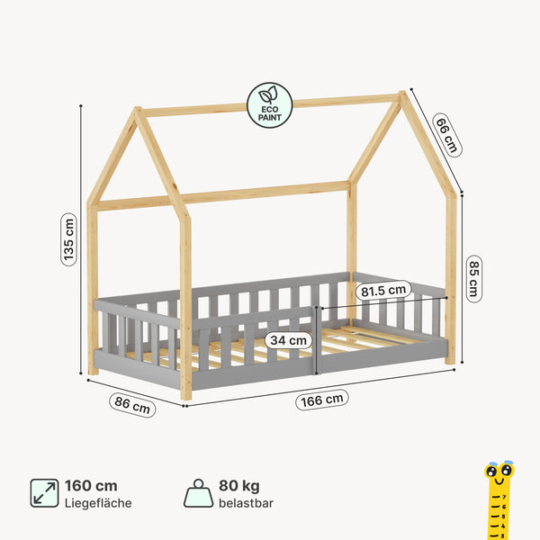 Kinderbed Hesel huisbed met uitvalbeveiliging [en.casa]