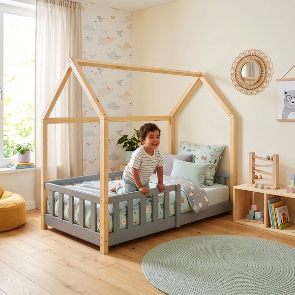 Kinderbed Hesel huisbed met uitvalbeveiliging [en.casa]
