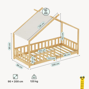 Lit cabane Rila style Montessori avec matelas 90 x 200 cm [en.casa]