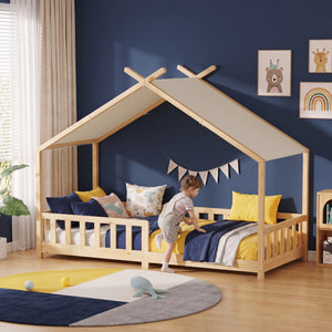 Lit cabane Rila style Montessori avec matelas 90 x 200 cm [en.casa]